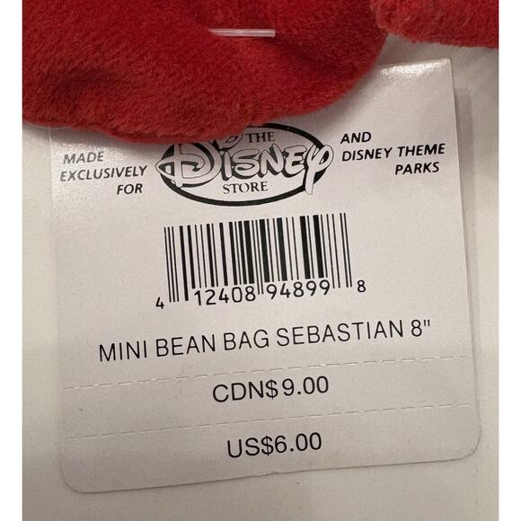 Disney Store the Little Mermaid Sebastian Plush Mini Bean Bag Toy with Tag - Picture 7 of 7
